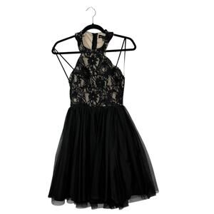 Black Lace Open Back Halter Top Fairy Goth Sleeveless HOCO Formal Dress READ